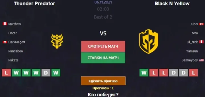 Подробный прогноз на матч Thunder Predator и Black N Yellow, кто же будет победителем?